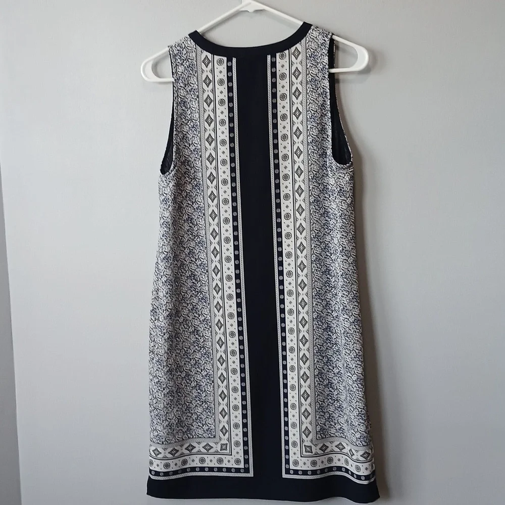 Dalia Navy Blue & White Bandana Abstract Print  Sleeveless Shift Dress Women's … - Picture 4 of 7